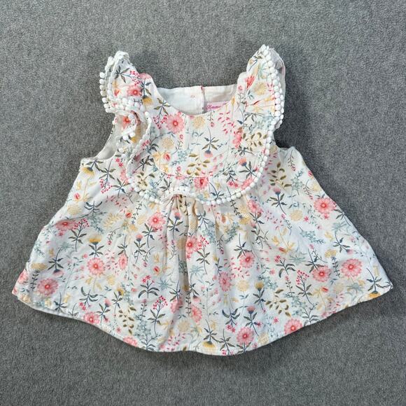 Tommy Bahama Floral Dress Girl 12 Months White Pink Tassel Trim Cottagecore - Picture 1 of 8